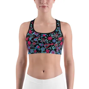 Spring Paisley Black Sports bra for women, moisture-wicking material