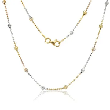 Sterling Silver Trio Color Moon-Cut Bead Necklace - 18K Gold Plated