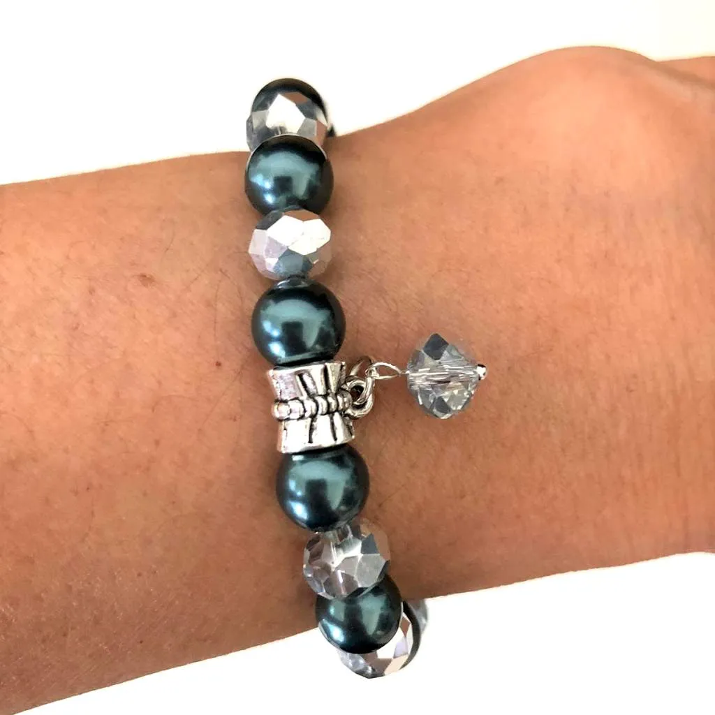 Tahitian Swarovski Pearl and Silver Crystal Beaded Bracelet