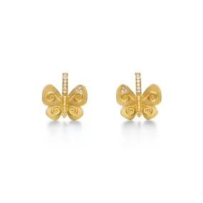 Temple St. Clair 18K Yellow Gold Butterfly Diamond Stud Earrings