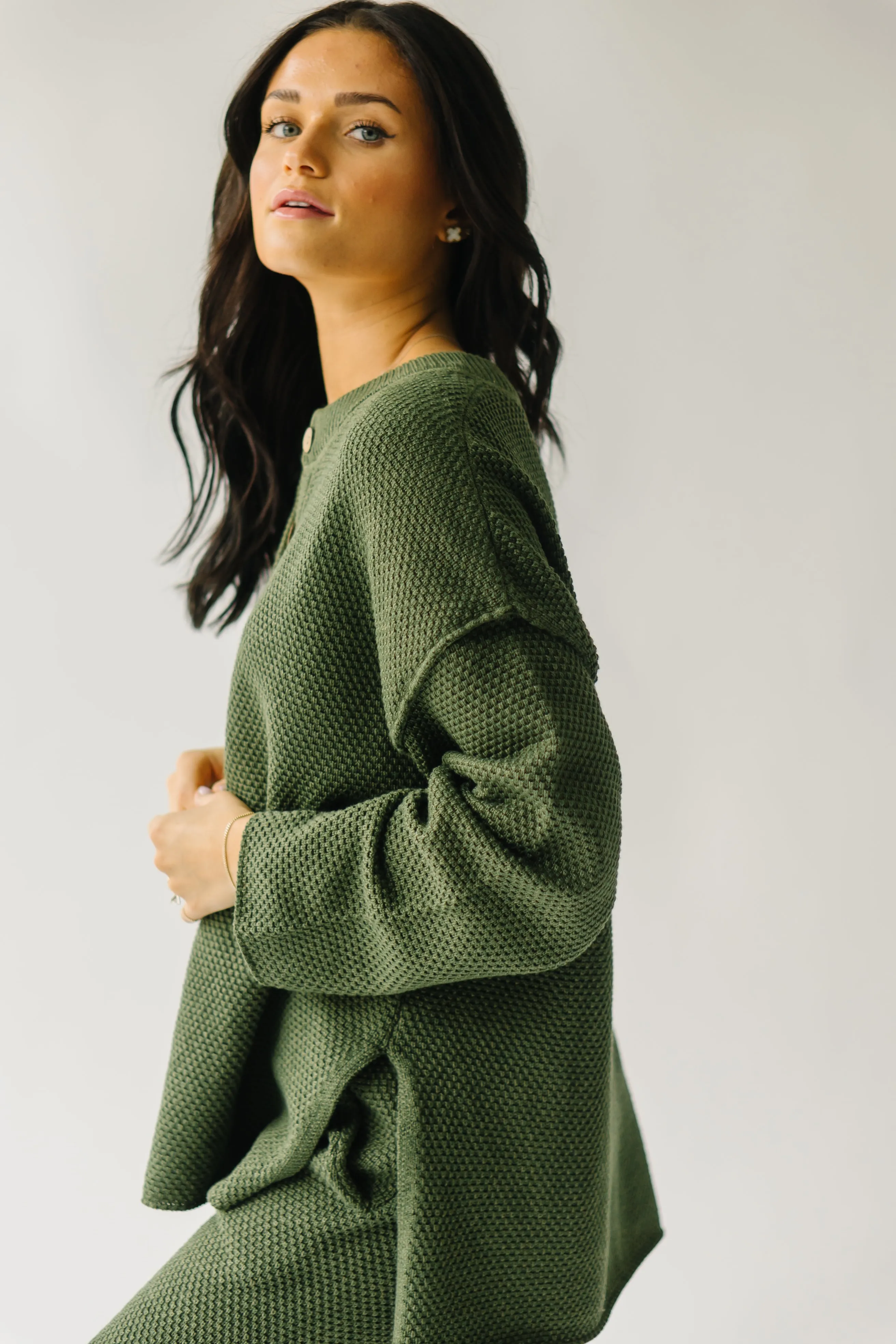 The Picard Button Detail Sweater in Olive