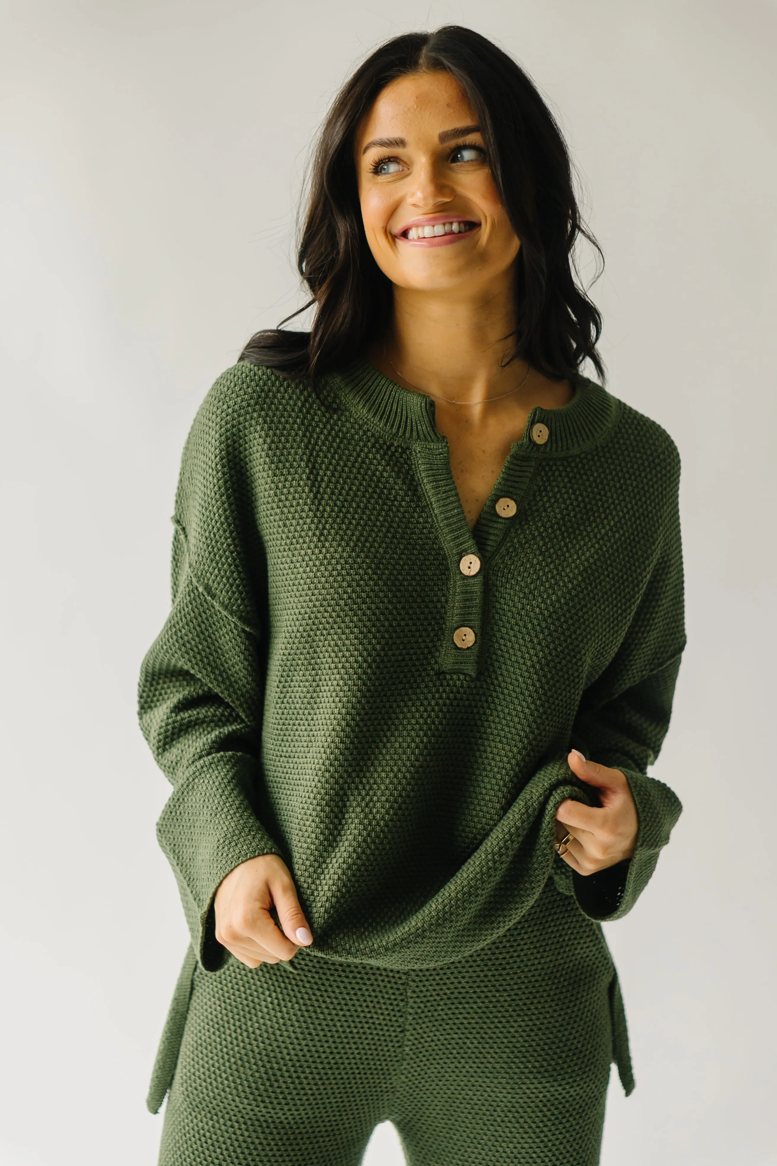 The Picard Button Detail Sweater in Olive