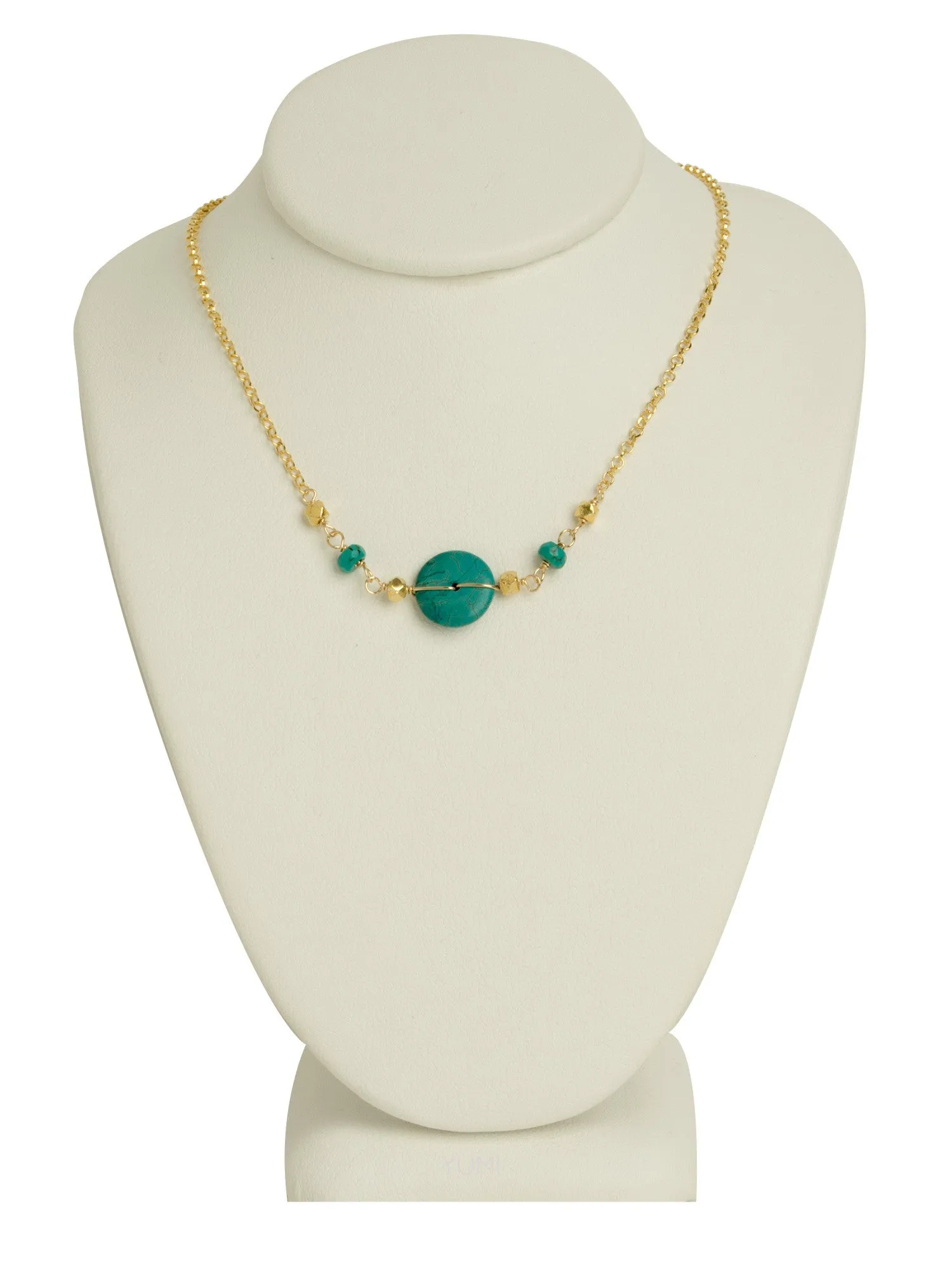 Turquoise Coin   Golden Nugget Necklace