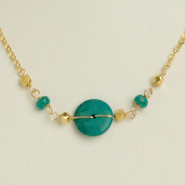 Turquoise Coin   Golden Nugget Necklace