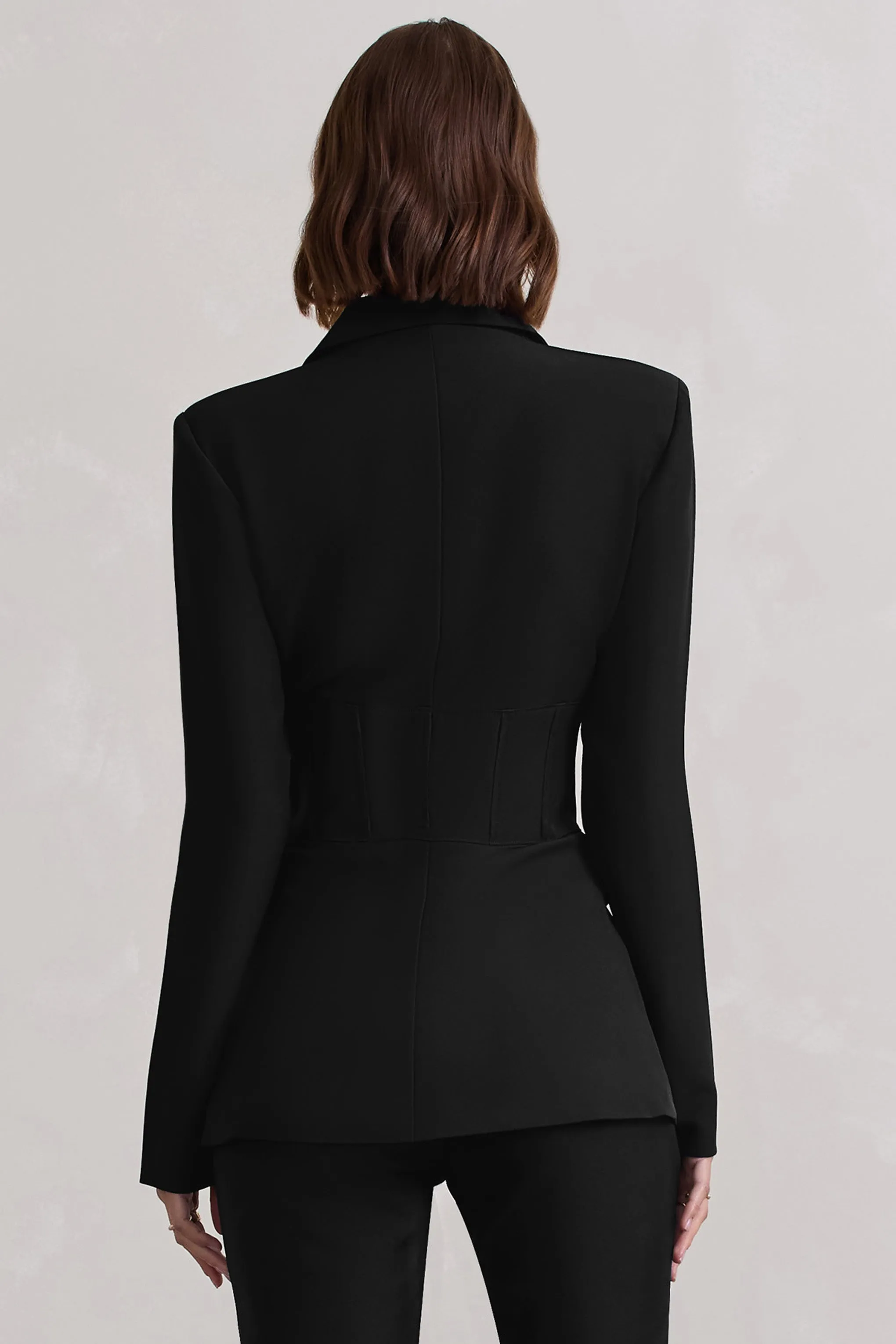 Unbeaten | Black Plunge Corset Waist Blazer