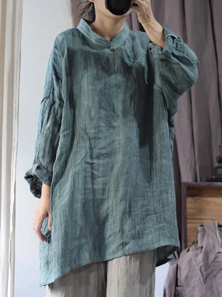 Women Vintage Solid Linen Loose Long Blouse KL1033