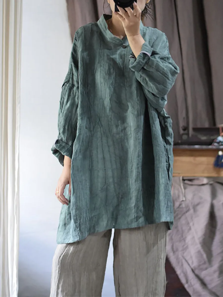 Women Vintage Solid Linen Loose Long Blouse KL1033