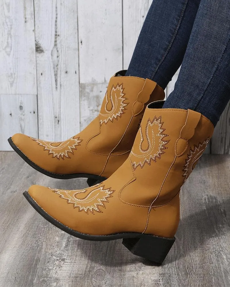 Women's Casual Daily Floral Embroidery Slip On Boots