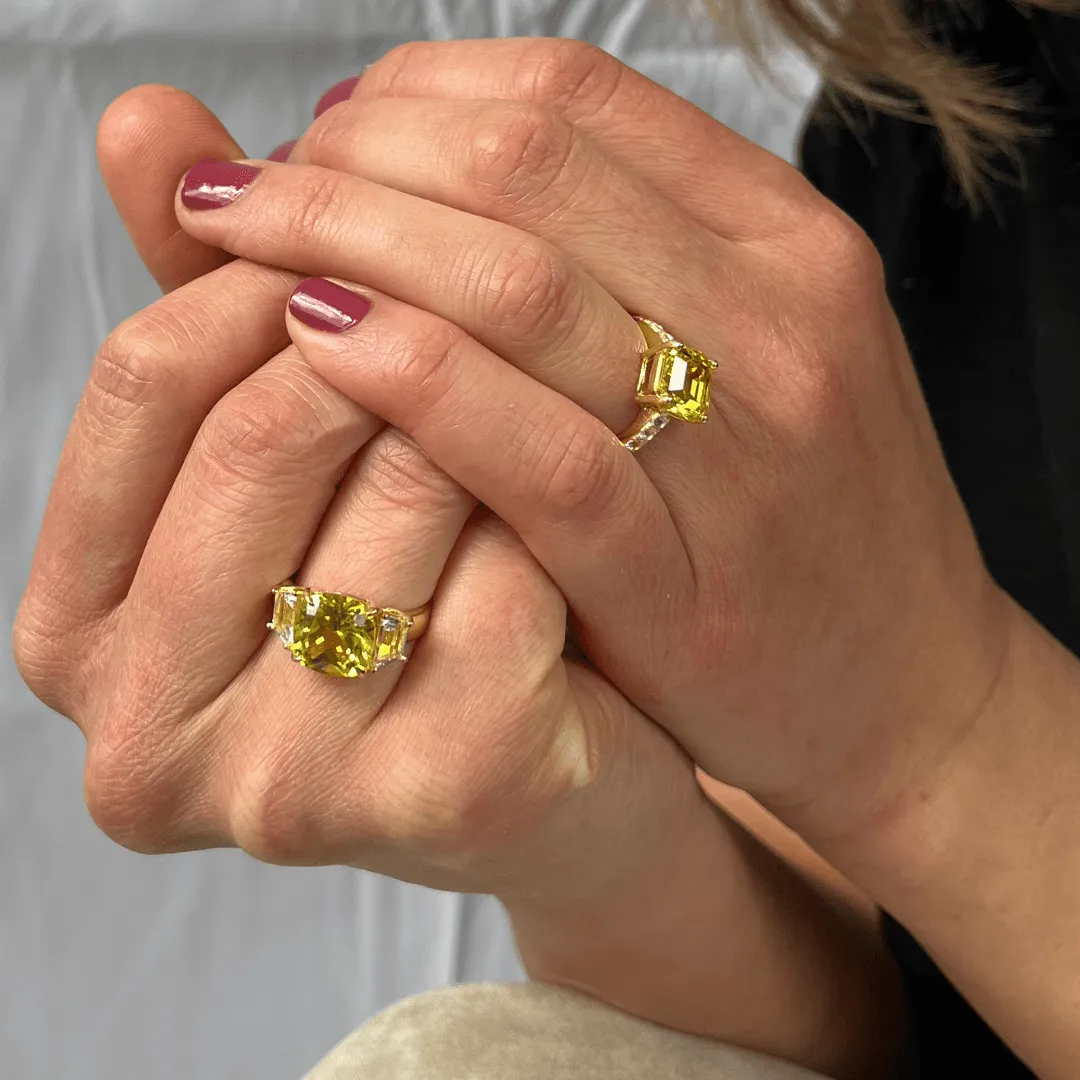 Yellow Sapphire Three Stone Statement Ring