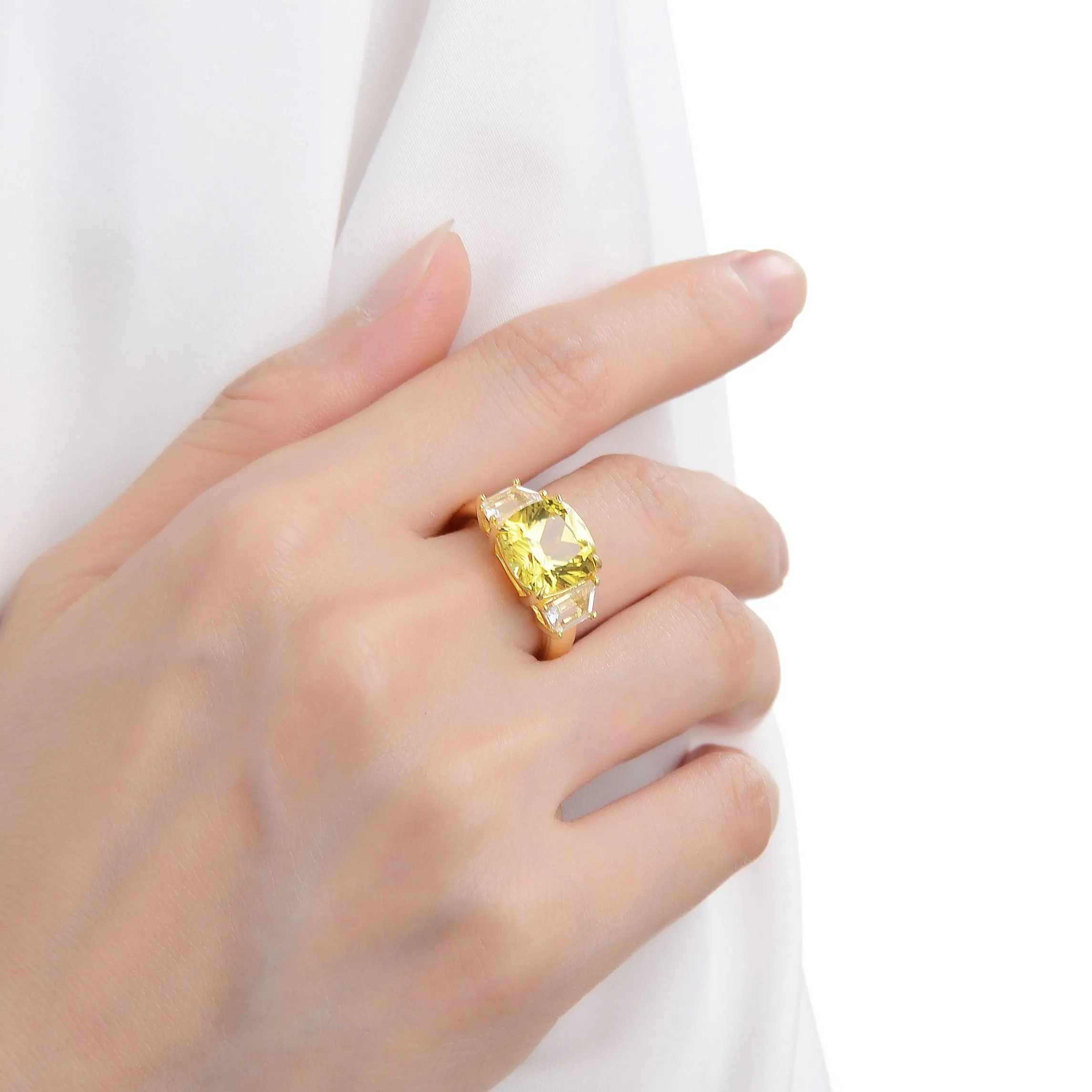 Yellow Sapphire Three Stone Statement Ring