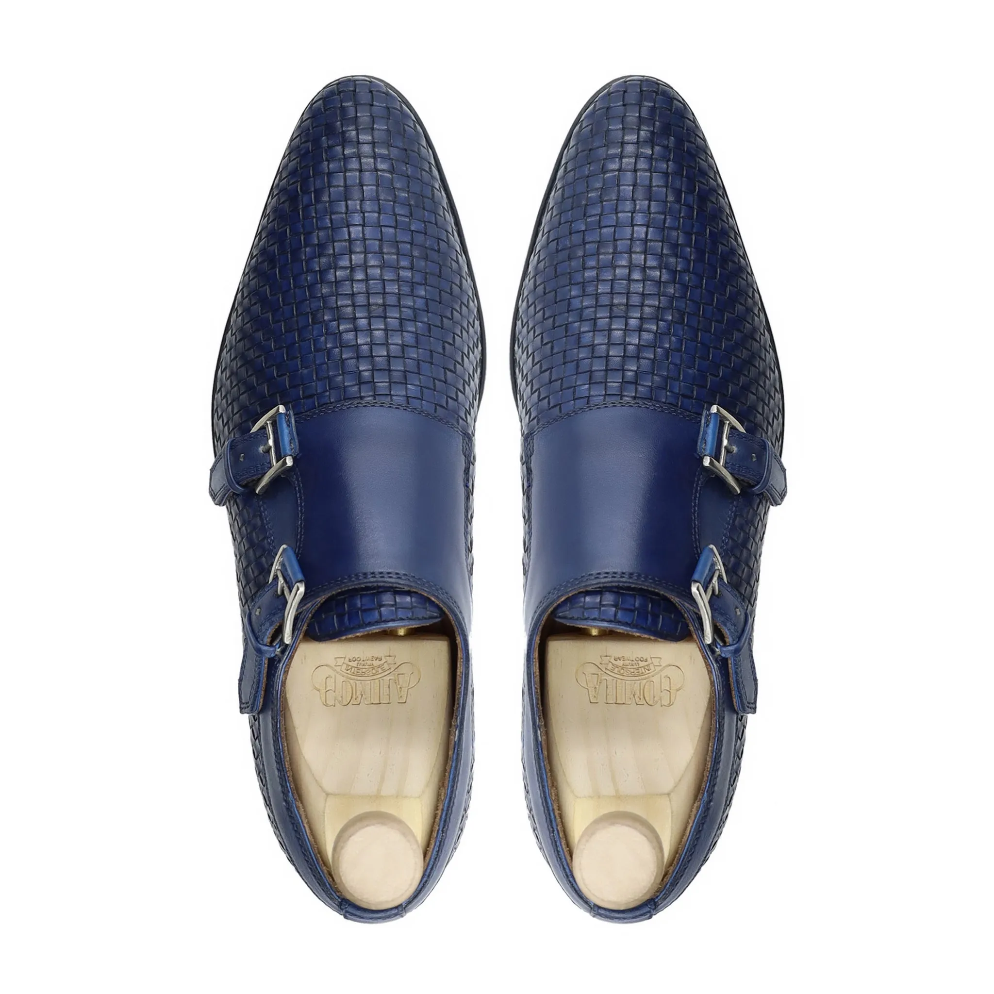 Zonite - Men's Blue Calf and Hand Woven Leather Double Monkstrap